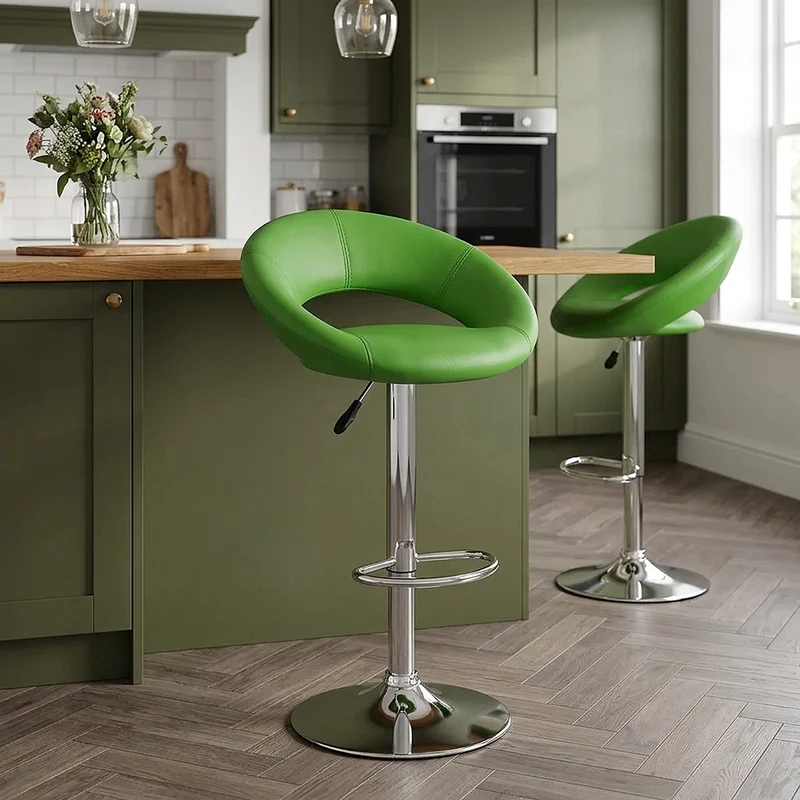 Chaise de Bar Faux Cuir Chrome - Crescent Matelassé Vert