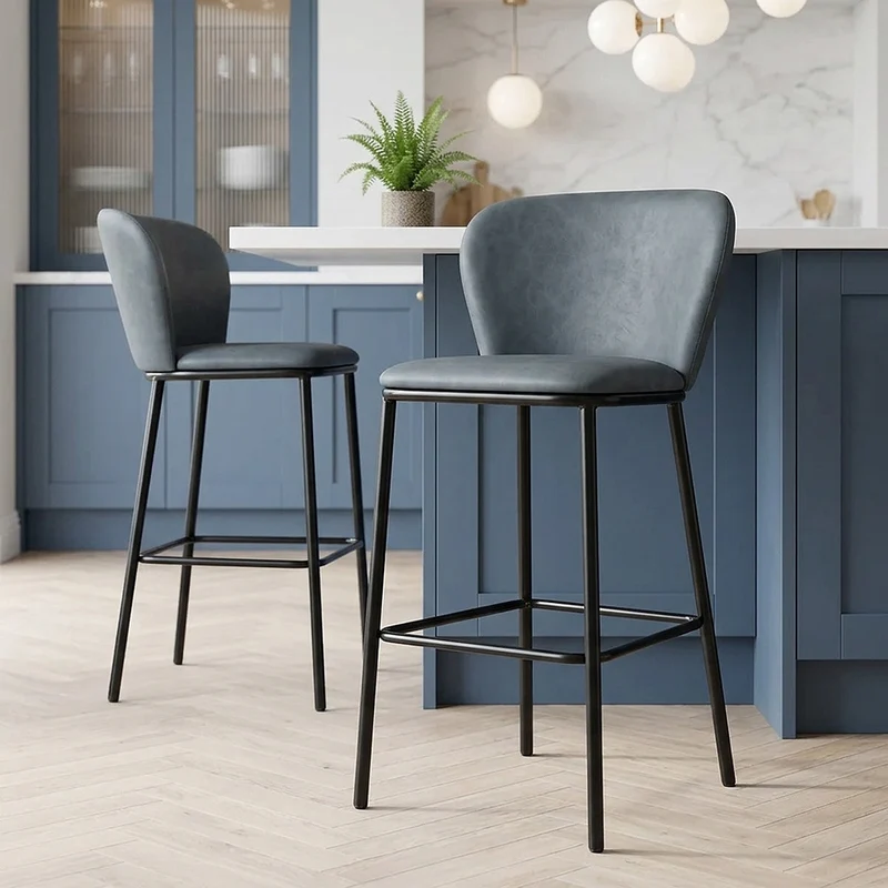 Tabouret de bar Faux Cuir - Odette Bleu