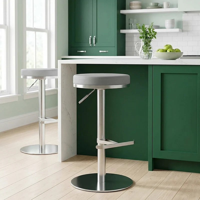 Chaise de Bar Faux Cuir Chrome Brossé - Oracle Gris