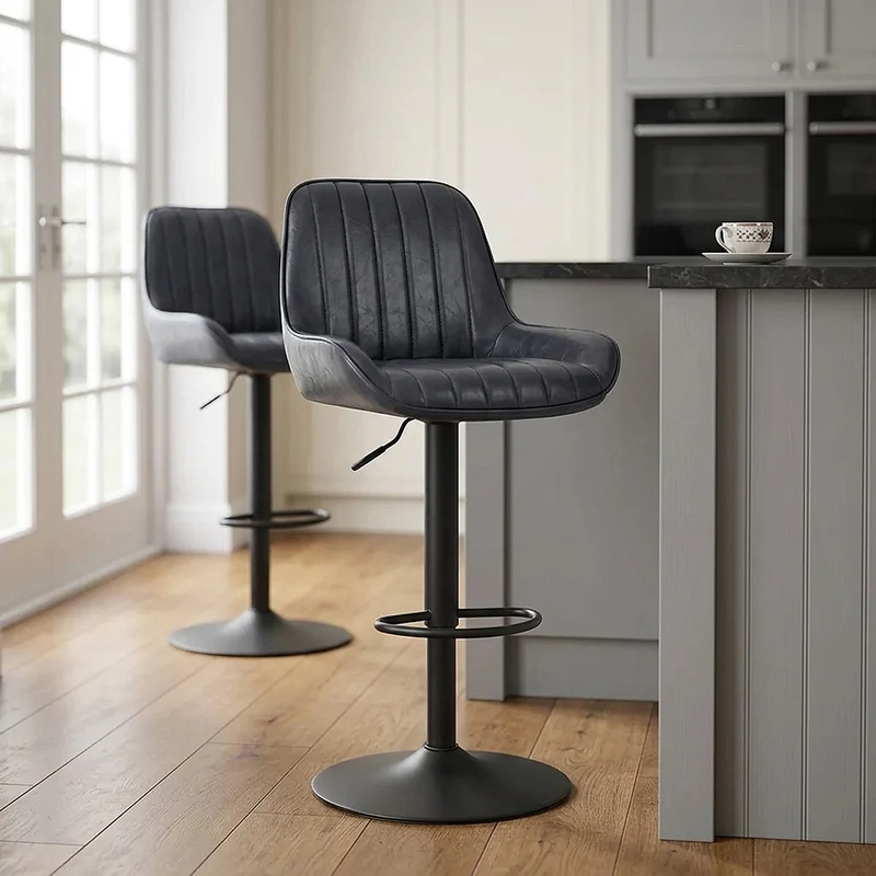 Tabouret de Faux Cuir Réglable - Mustang Bleu Foncé