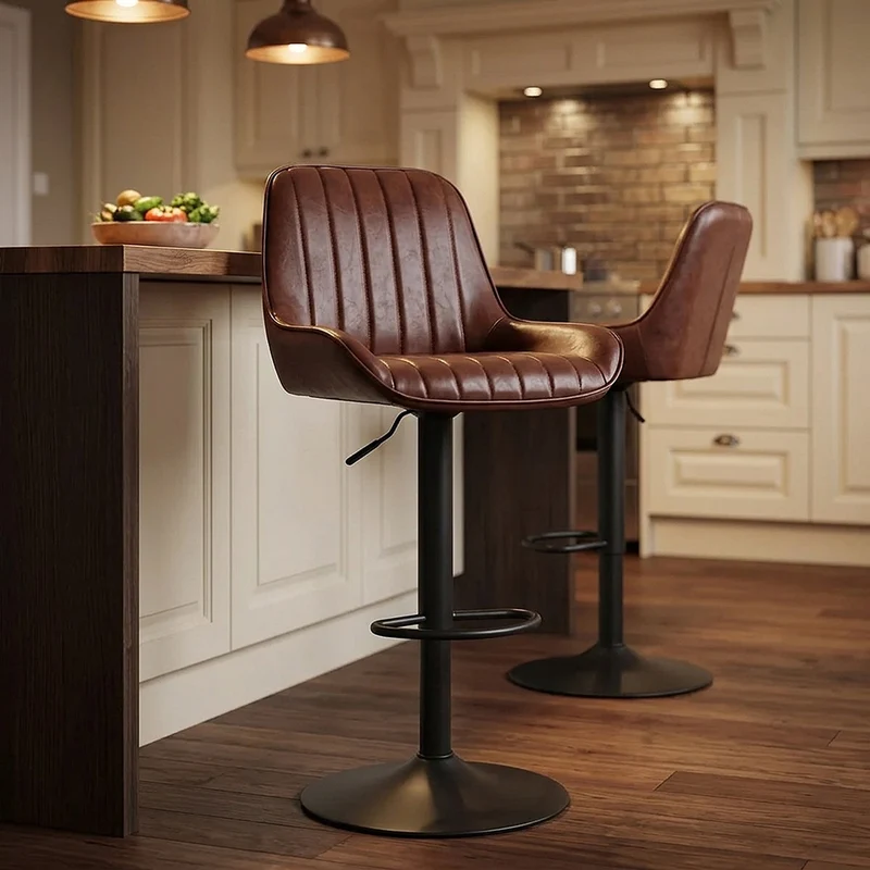 Tabouret de Faux Cuir Réglable - Mustang Marron