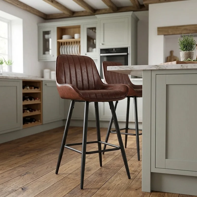 Tabouret Faux Cuir - Mustang Marron
