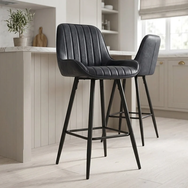 Tabouret Faux Cuir - Mustang Bleu Foncé