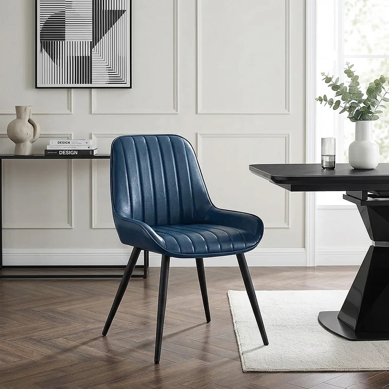 Chaise Faux Cuir - Mustang Bleu