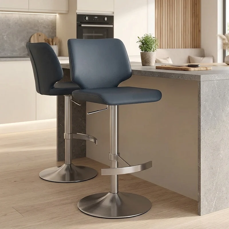 Tabouret de Bar Faux Cuir Chrome Brossé - Mode Bleu