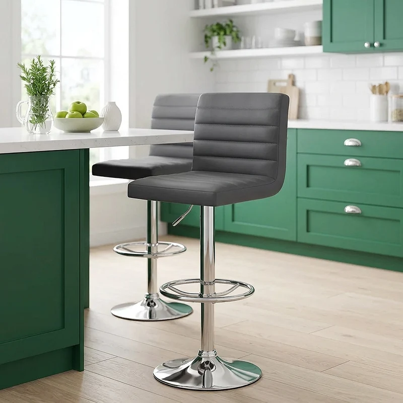 Chaise de Bar Faux Cuir Chrome - Mint Gris
