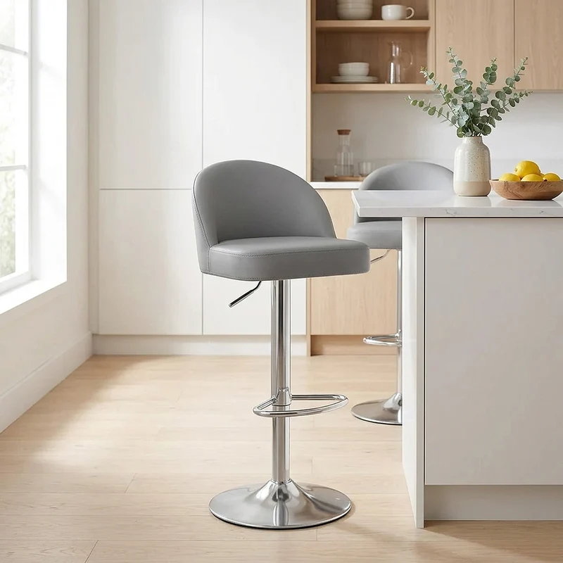 Chaise de Bar Faux Cuir Chrome Brossé - Mimi Gris
