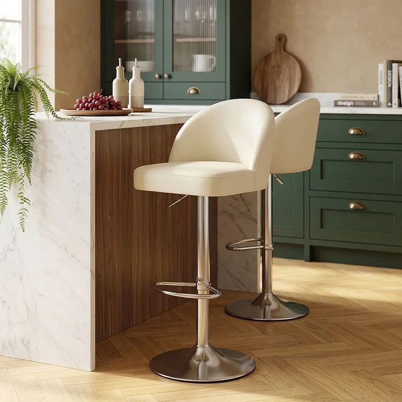 Chaise de Bar Faux Cuir Chrome Brossé - Mimi Crème