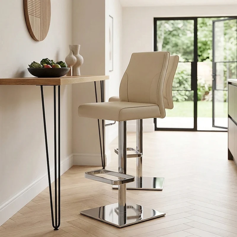 Chaise de Bar Cuir Chrome - Martello Crème
