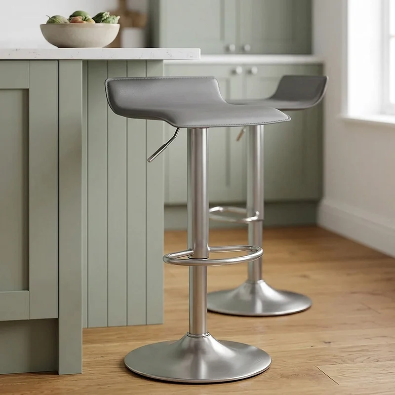 Tabouret Faux Cuir Chrome Brossé - Mars Gris