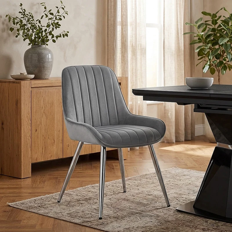 Chaise Chrome Velours - Mustang Gris Foncé
