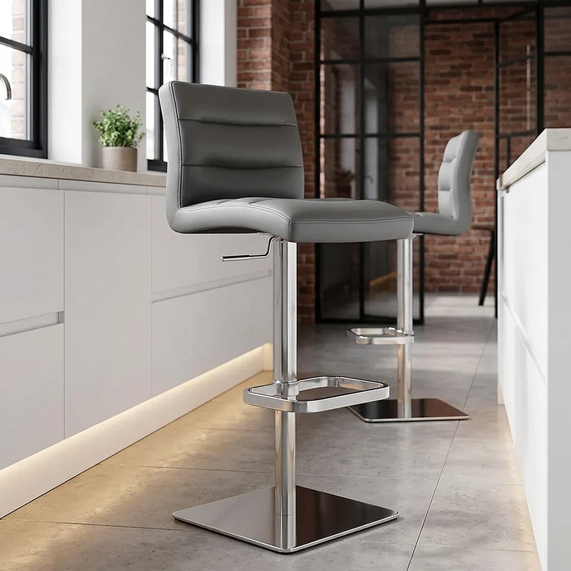 Chaise de Bar Cuir Chrome Brossé - Lush Gris