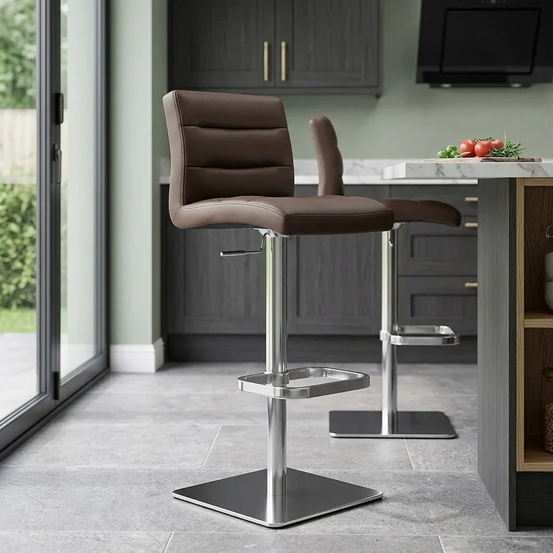 Chaise de Bar Cuir Chrome Brossé - Lush Marron