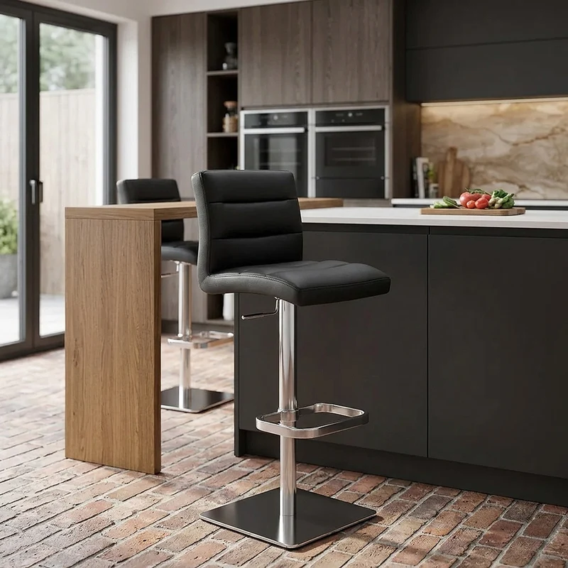 Chaise de Bar Cuir Chrome Brossé - Lush Noir