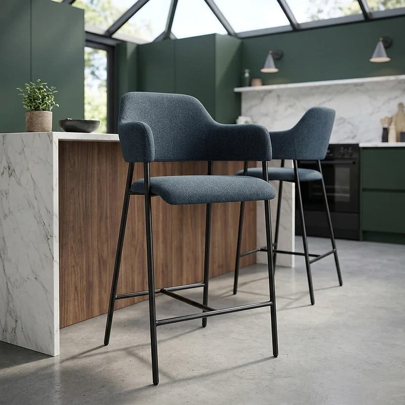 Tabouret de Bar Tissu - Trent Bleu
