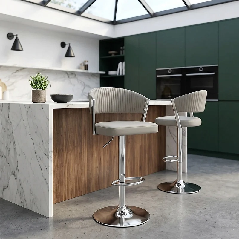 Tabouret Cuir Véritable - Lusso Gris