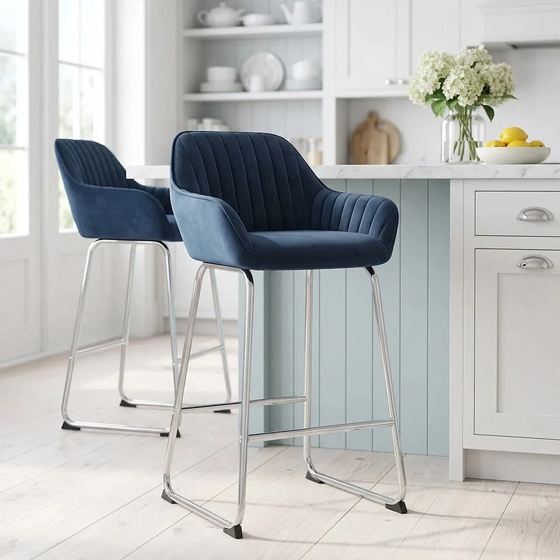 Tabouret de Bar Velours Chrome - Kanto Bleu