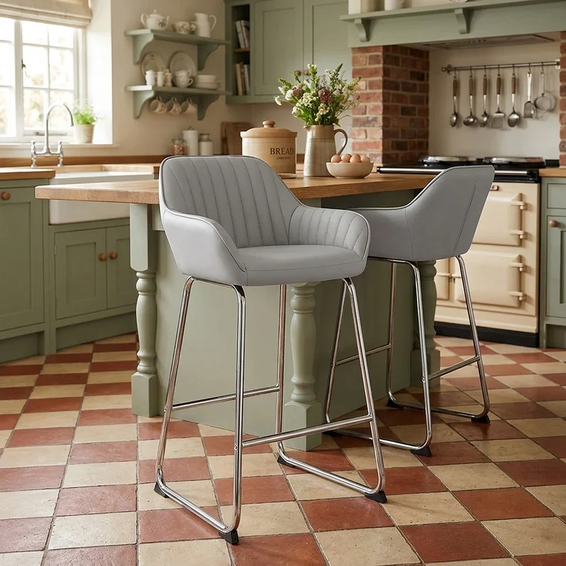 Tabouret de Bar Faux Cuir Chrome - Kanto Gris