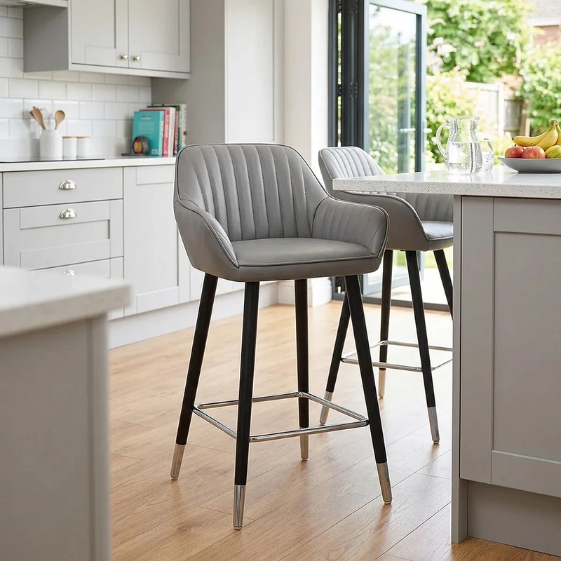 Tabouret de Bar Cuir Véritable - Apres Grande Gris