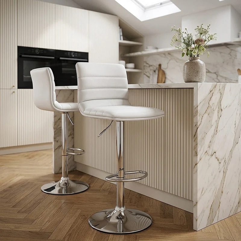 Chaise de Bar Faux Cuir Chrome - Linear Blanc