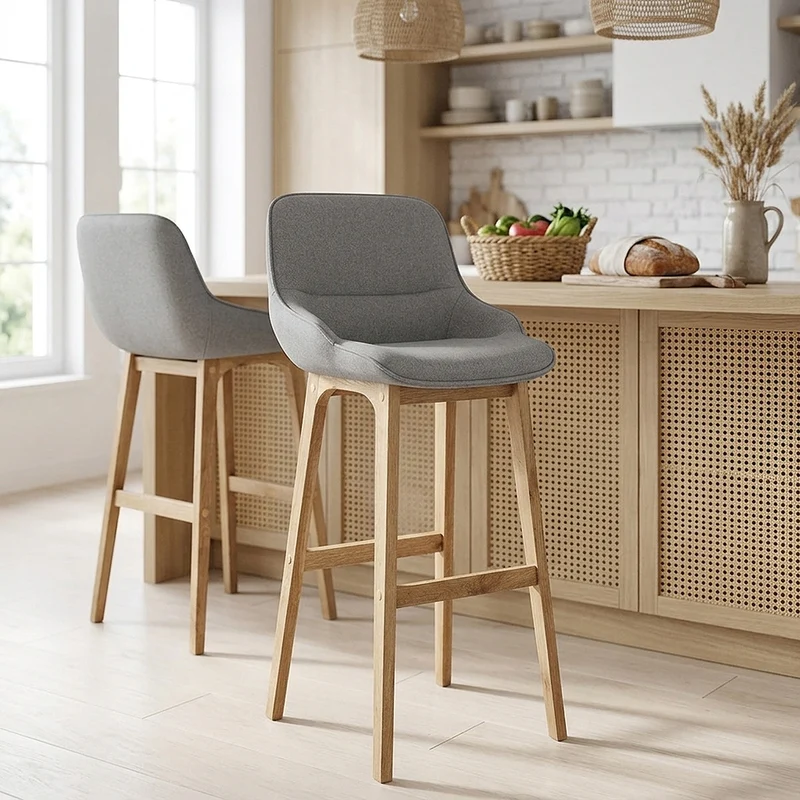 Chaise de Bar Bois Tissu - Miami Gris