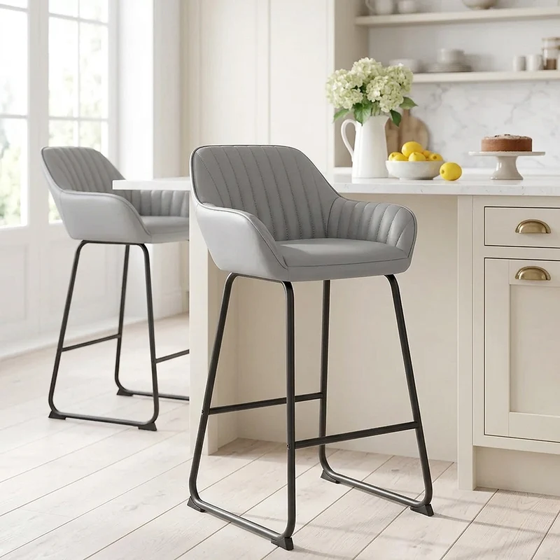 Tabouret de Bar Cuir Véritable - Kanto Gris