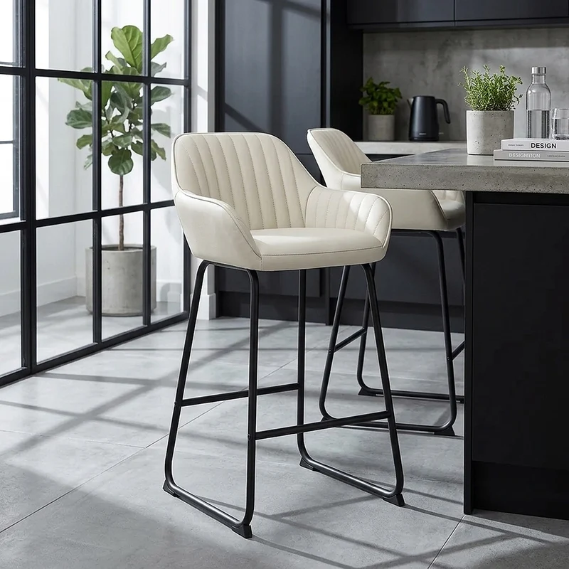 Tabouret de Bar Cuir Véritable - Kanto Crème
