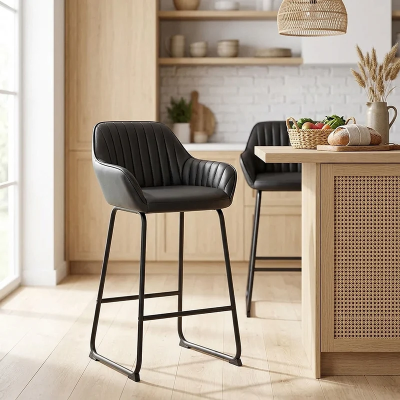 Tabouret de Bar Cuir Véritable - Kanto Noir