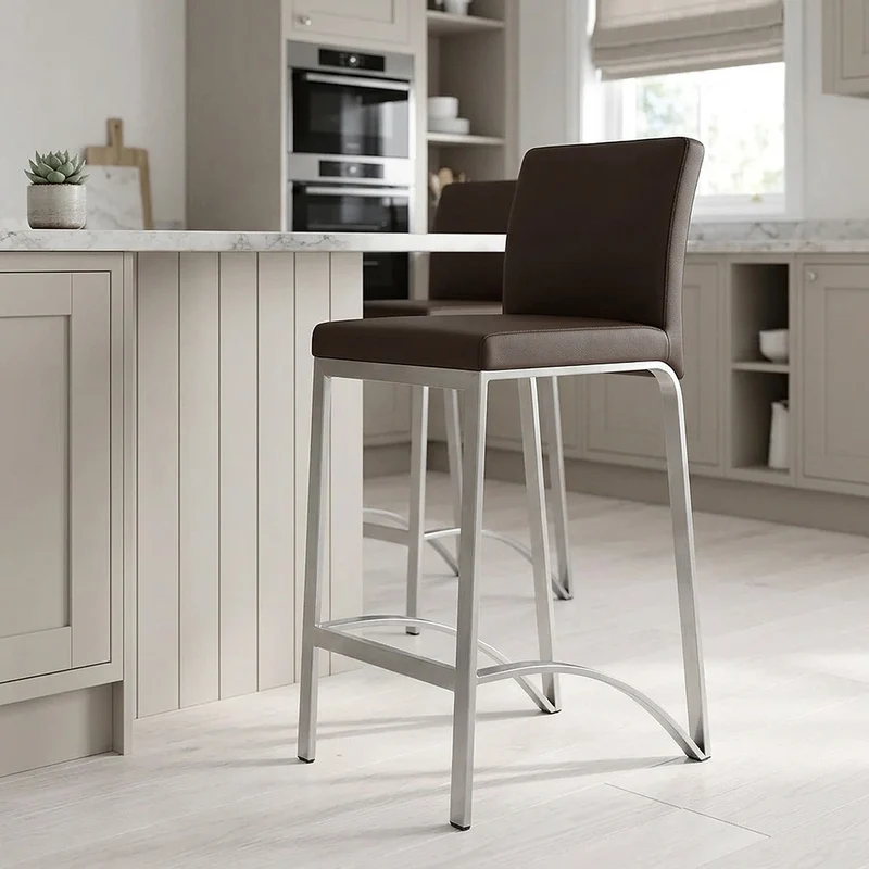 Tabouret Cuir Chrome Brossé - Leah Marron