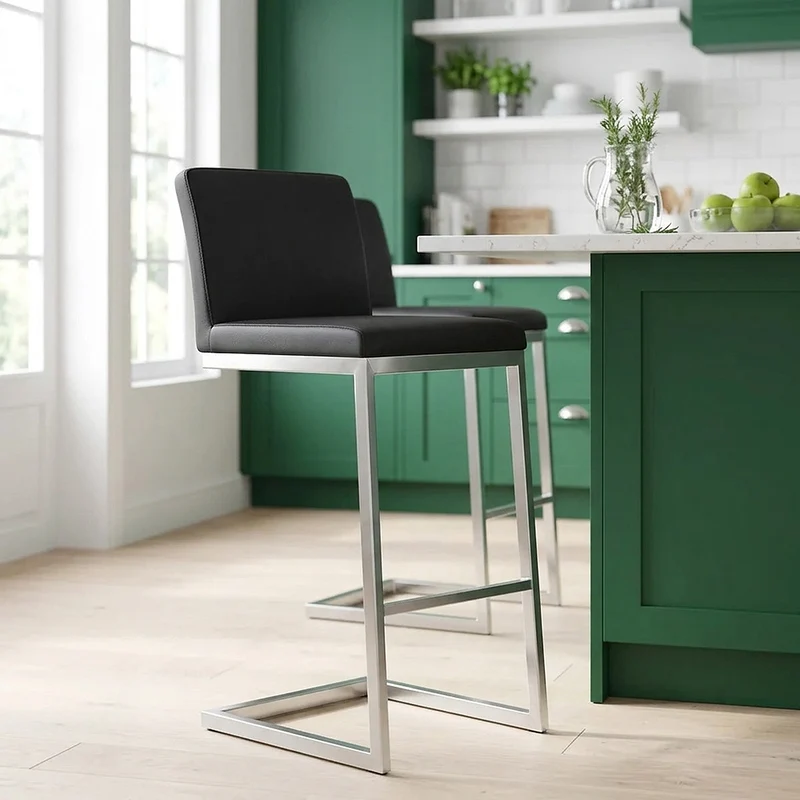 Tabouret Faux Cuir Chrome Brossé - High Ace Noir