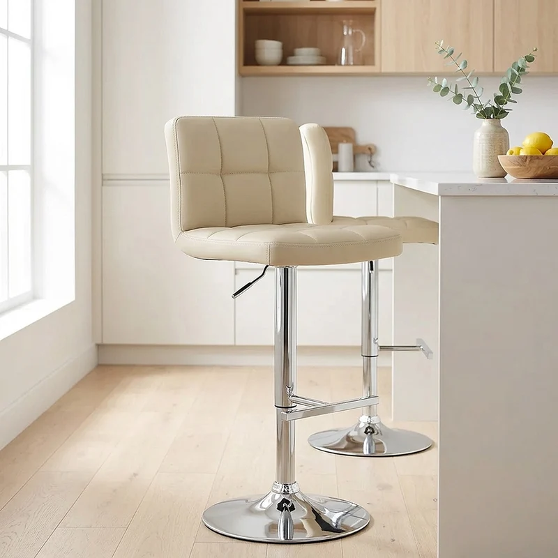 Chaise de Bar Faux Cuir Chrome - Grid Offre Spéciale Crème