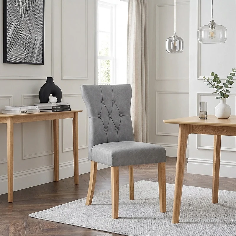 Chaise Bois Faux Cuir - Bradbury Gris