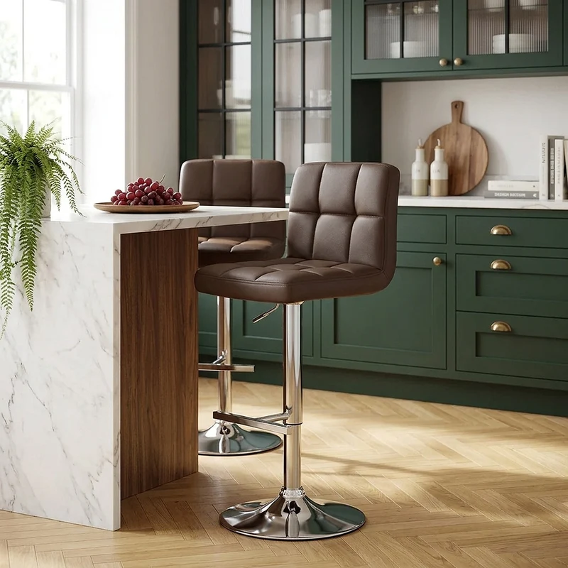 Chaise de Bar Faux Cuir Chrome - Grid Marron