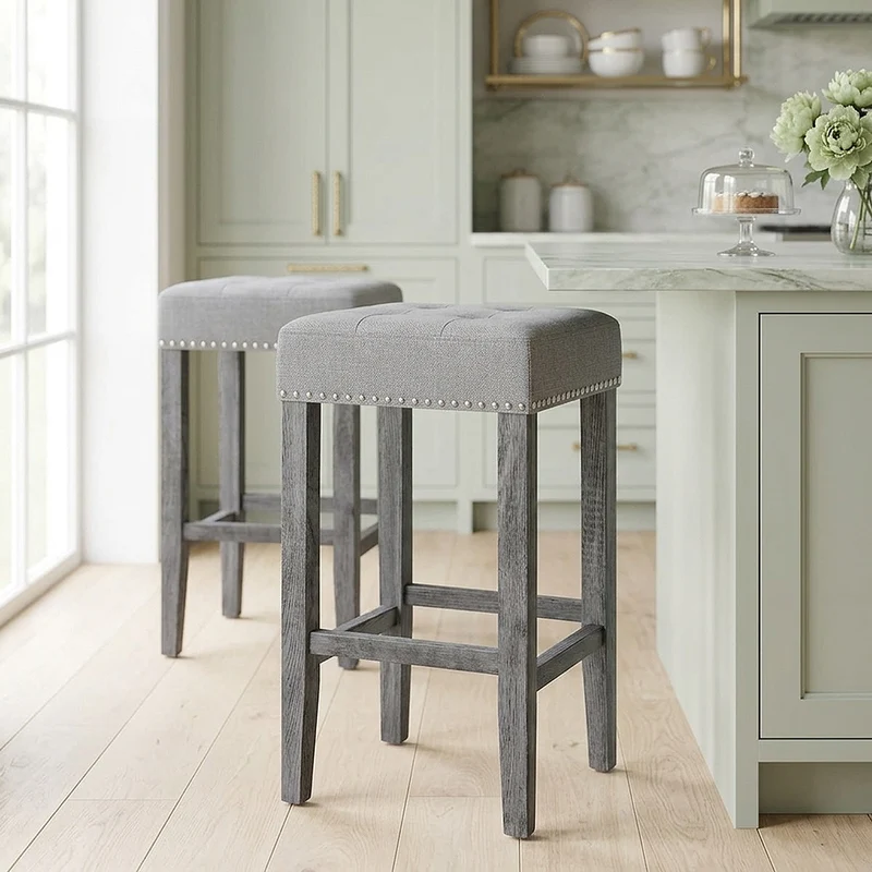 Tabouret de Bar Bois Tissu - Dove Gris