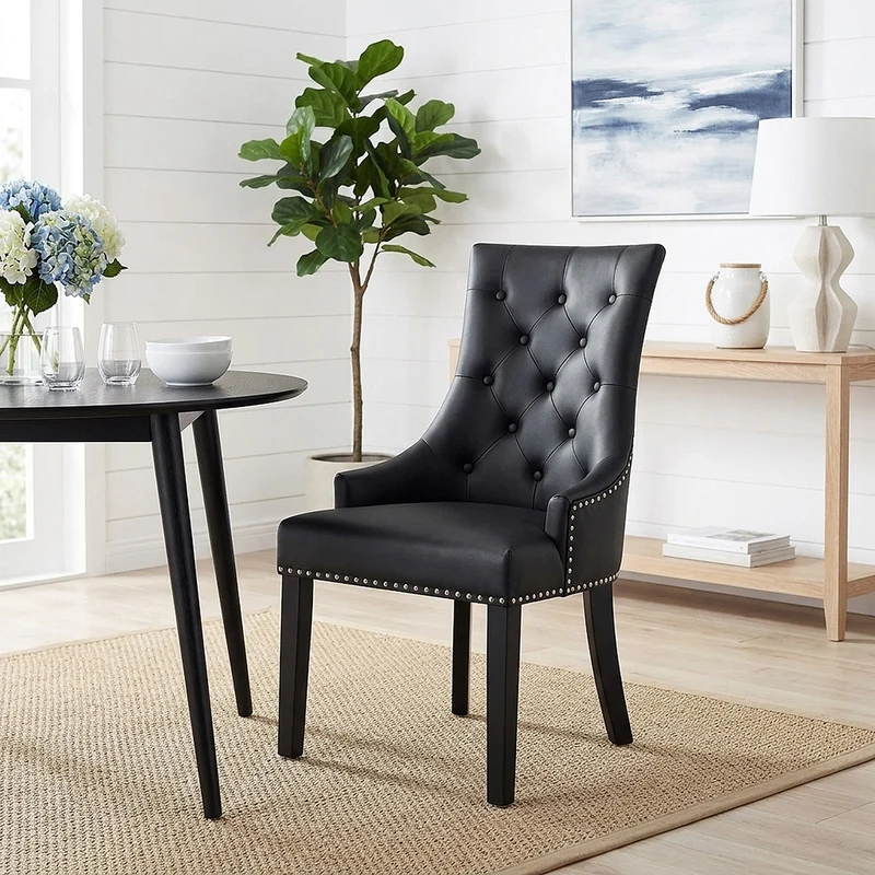 Chaise bois cuir crouté - Ascot Noir
