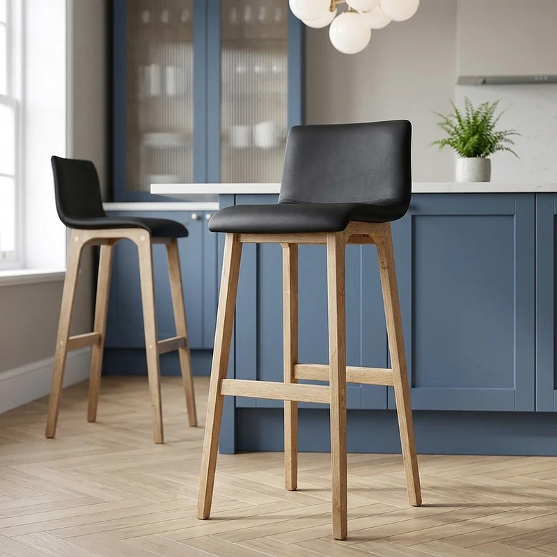 Tabouret de Bar Faux Cuir Bois - Wave Noir