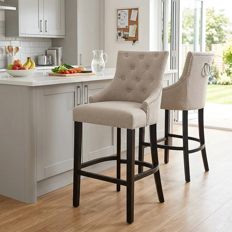 Chaise de Bar Bois Tissu - Ascot Taupe