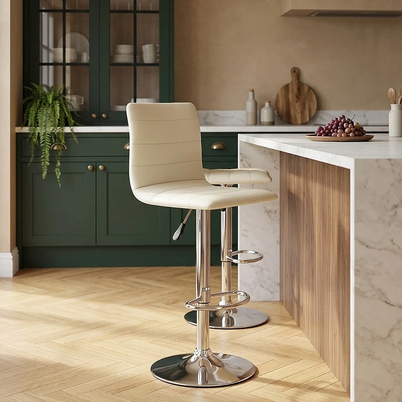 Chaise de Bar Cuir Chrome - Fabio Crème