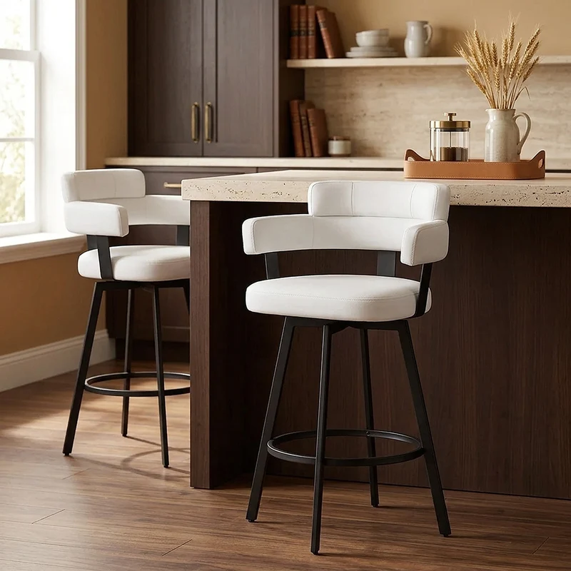 Tabouret Faux Cuir - Enzo Blanc