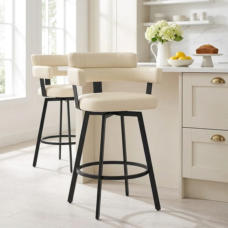 Tabouret Faux Cuir - Enzo Crème