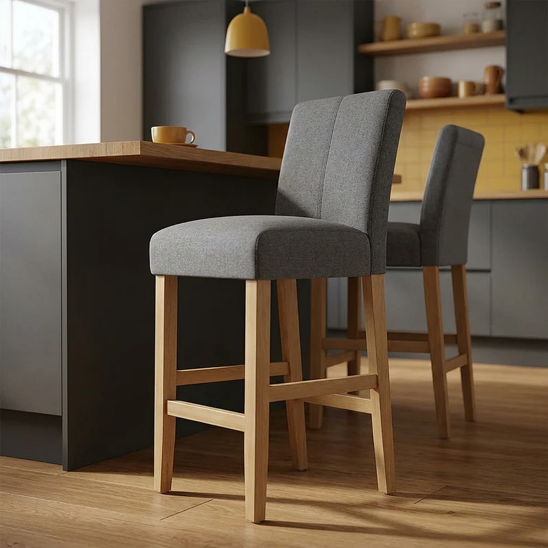 Tabouret de Bar Tissu Bois - Cornell Gris