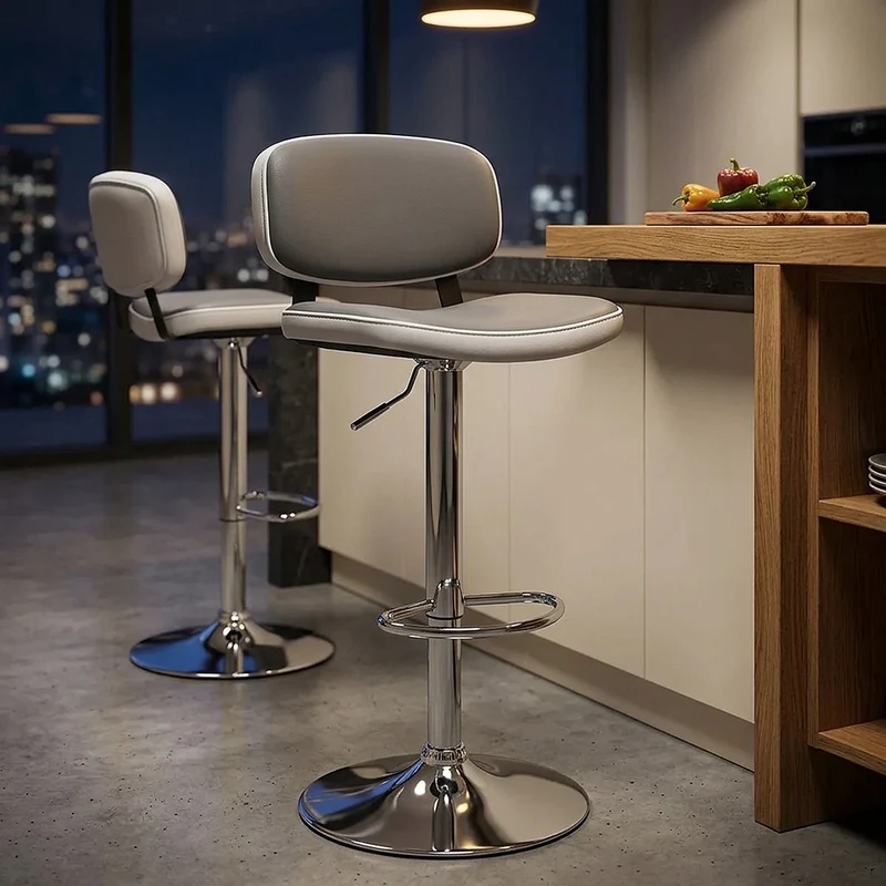 Chaise de Bar Faux Cuir Chrome - Edge Gris