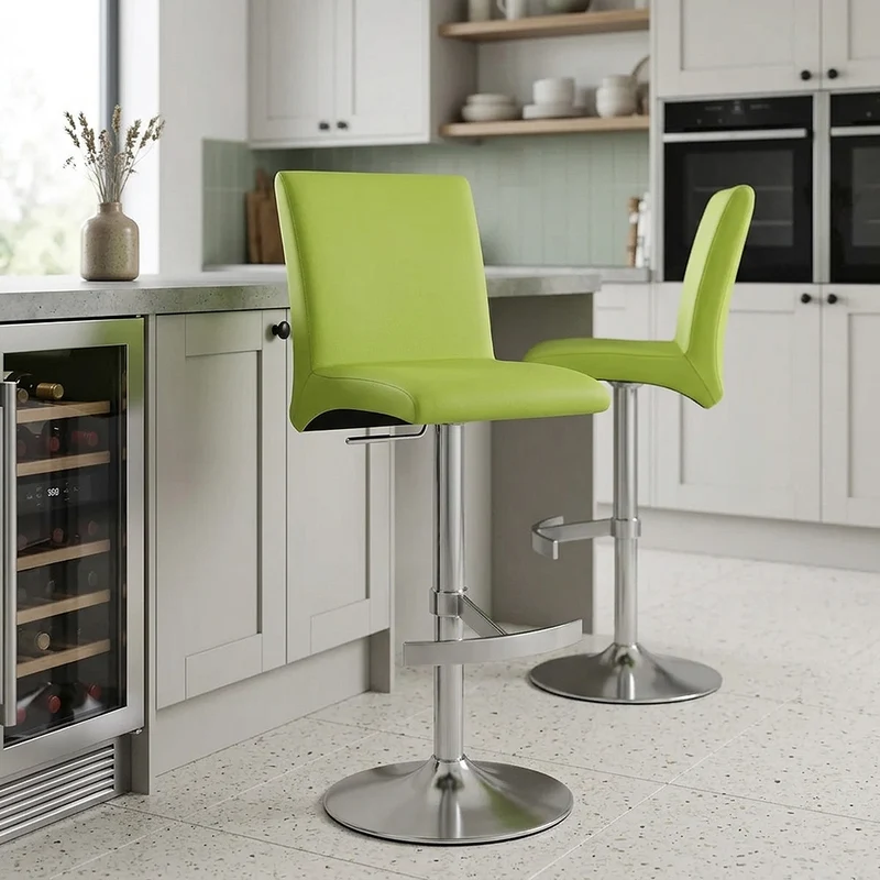 Chaise de Bar Faux Cuir Chrome Brossé - Deluxe High Back Vert