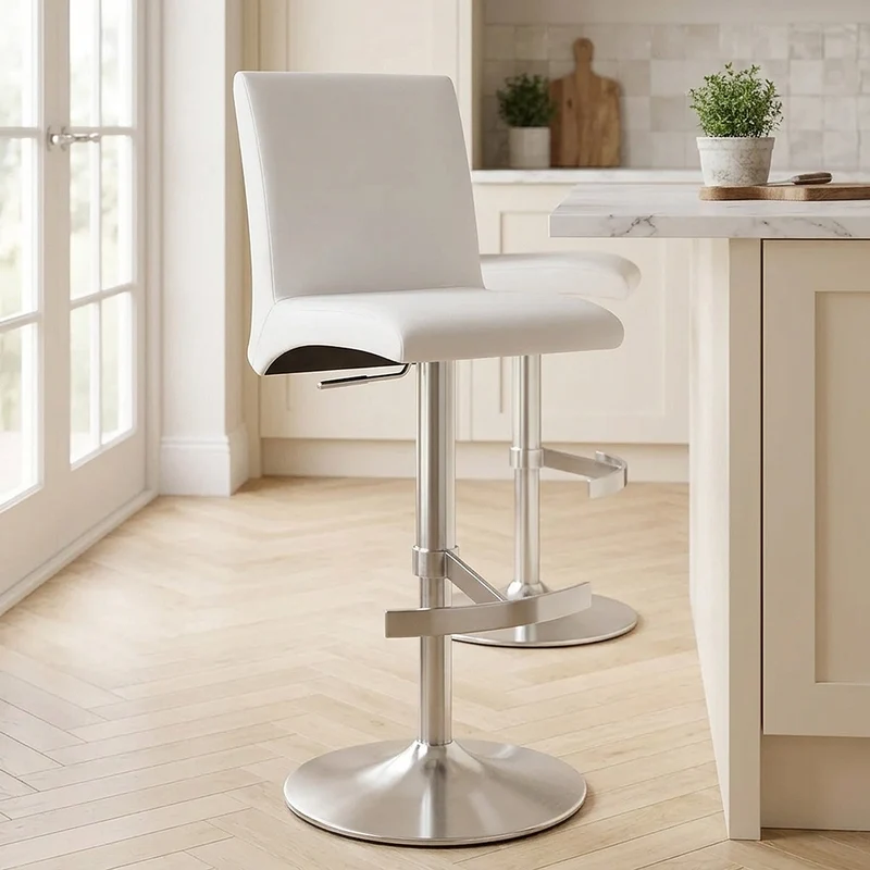 Chaise de Bar Faux Cuir Chrome Brossé - Deluxe High Back Blanc