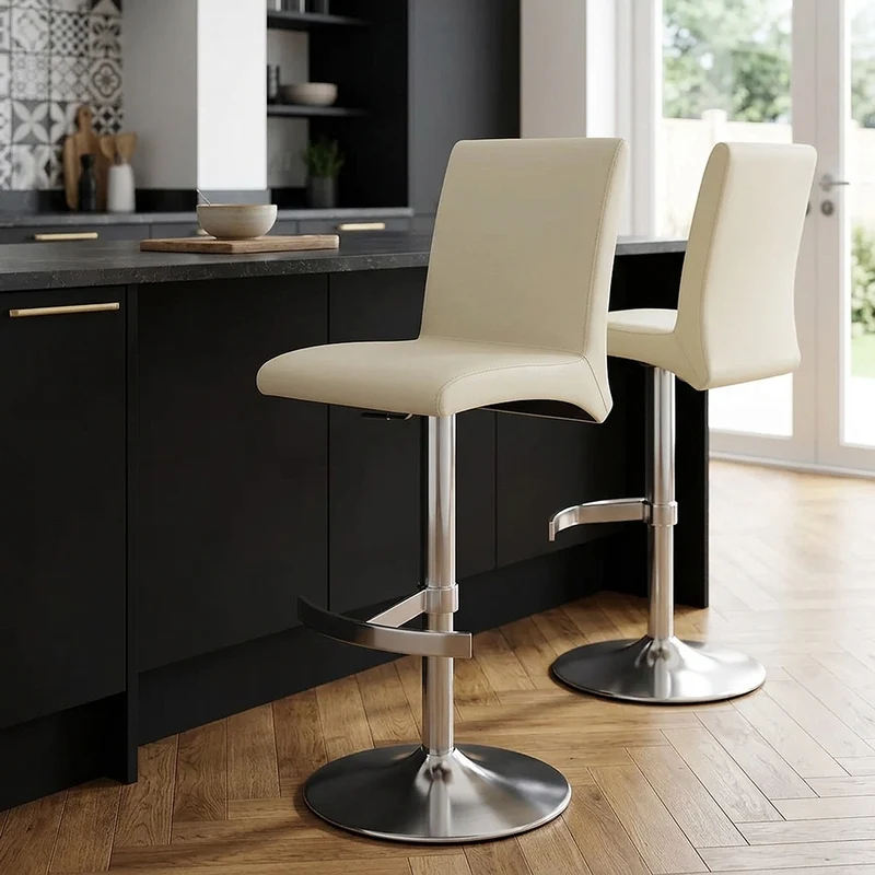 Chaise de Bar Faux Cuir Chrome Brossé - Deluxe High Back Crème