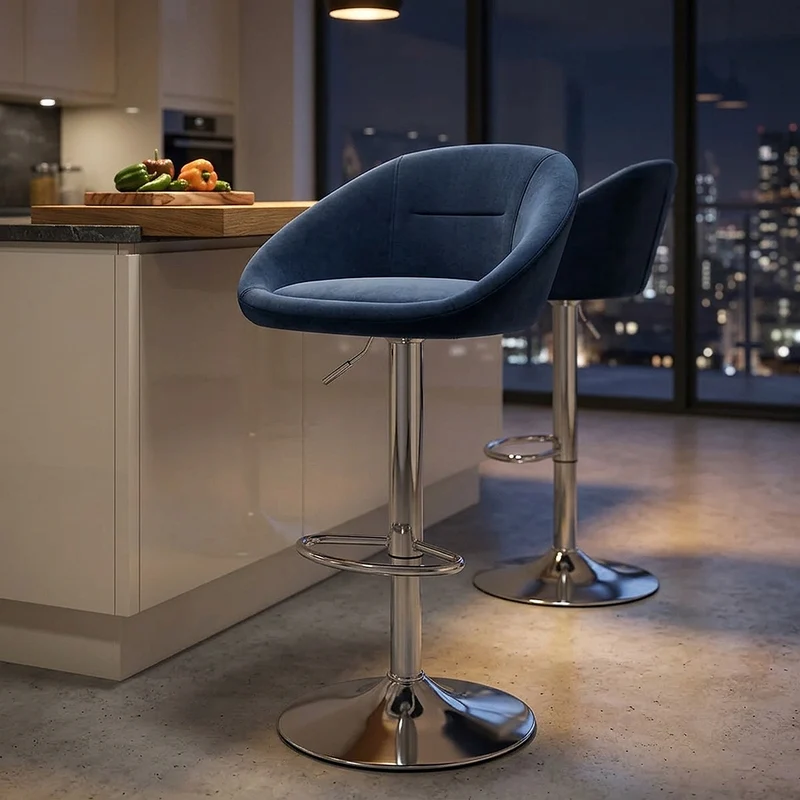 Tabouret de Bar Velours - Decco Bleu