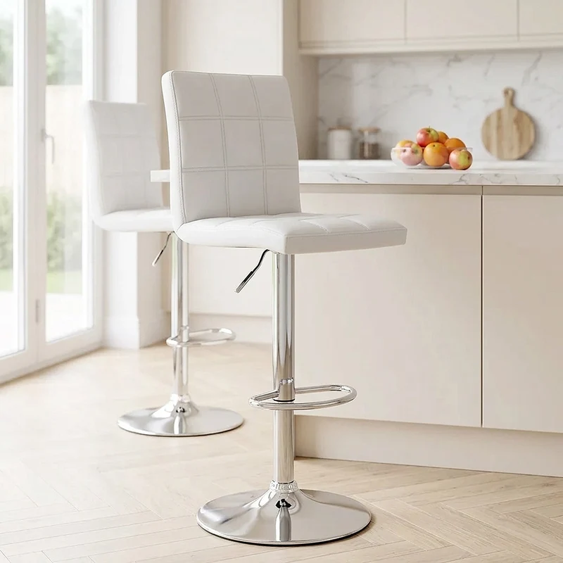 Chaise de Bar Faux Cuir Chrome - Criss Cross Blanc