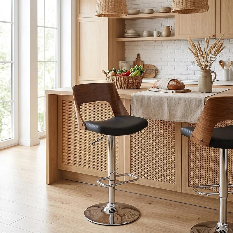 Chaise de Bar Bois Chrome - Carmen Noir