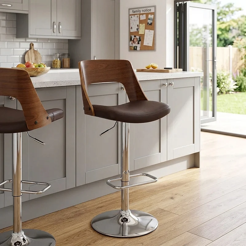 Chaise de Bar Bois Chrome - Carmen Marron