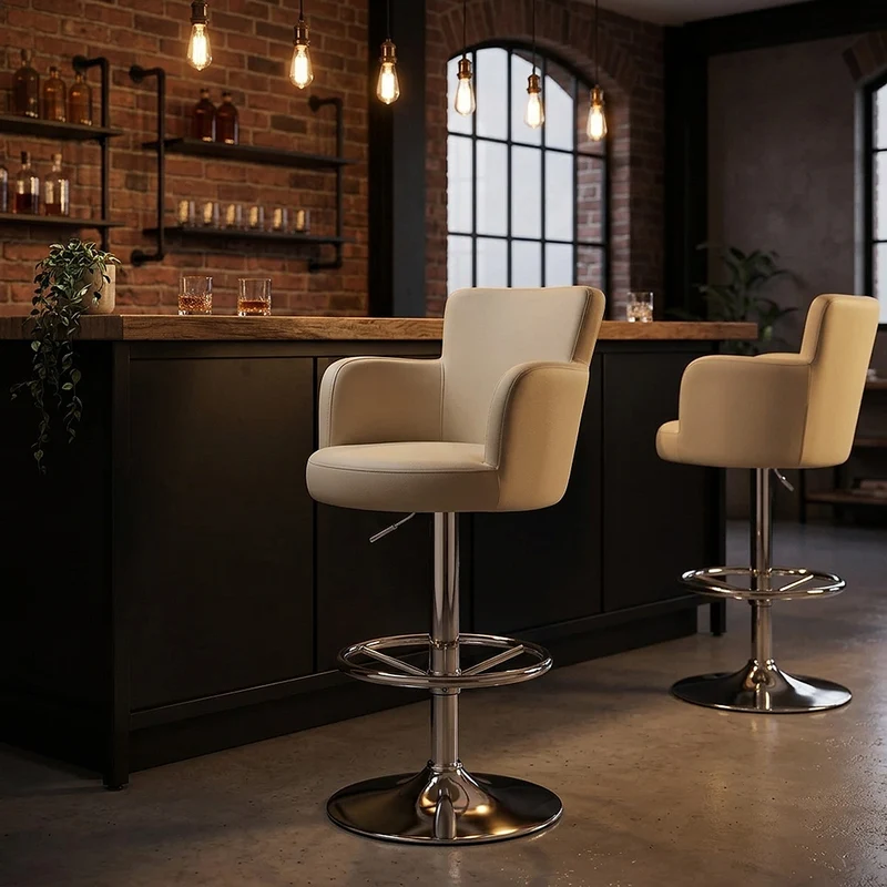 Chaise de Bar Faux Cuir Chrome - Château Crème